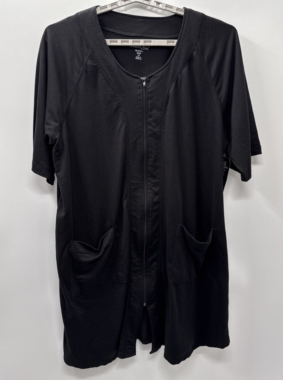 Dreams & Co Women 1X 22/24 Black Zip Front Lounge Robe Duster Pockets Plus